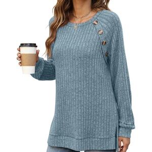 Women's Blue Button-Detail Sweater